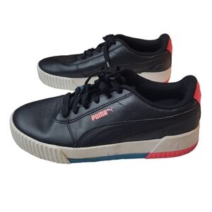 Puma women's Carina leather memory foam comfy sneakers US 8.5 black pink